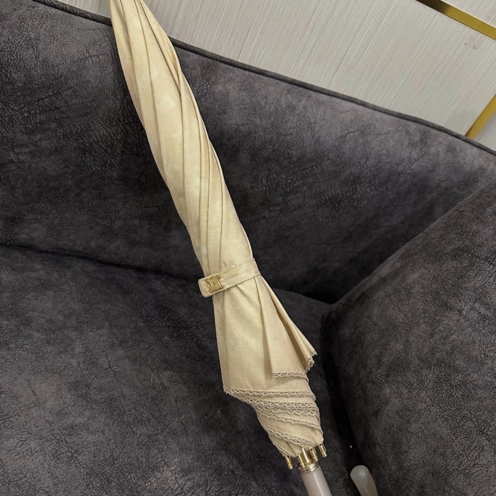 Rare Find Vintage Celine Folding Umbrella Beige And‎ White